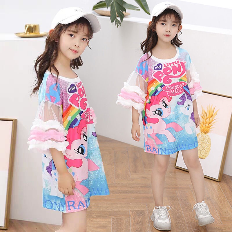 Đầm Thun Ngắn Tay Phong Cách Hàn Quốc Xinh Xắn Cho Bé Gái