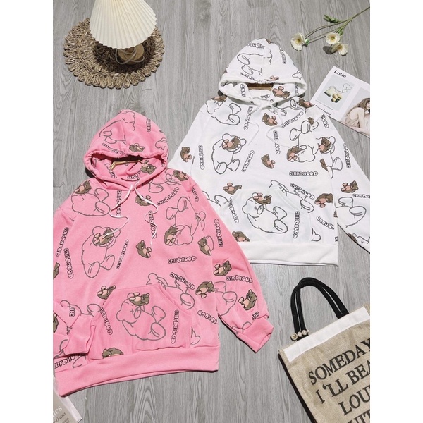 [new new new, mến tặng quà xinh] Áo hoodie gấu 2 màu Trắng, Hồng siêu iêu TEENS FASHION