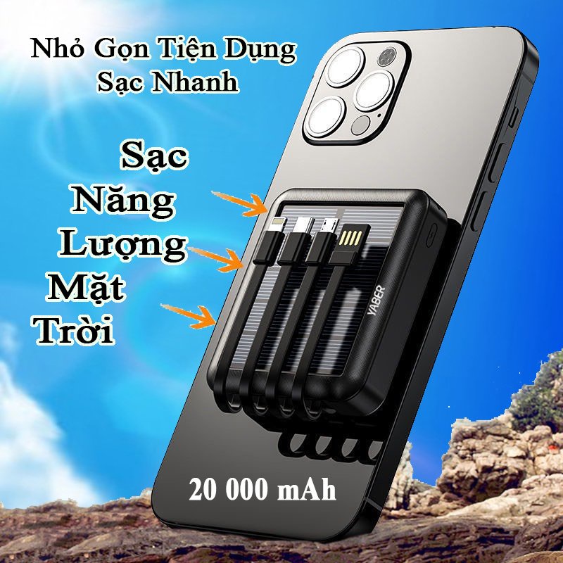 Sạc Dự Phòng Năng Lượng Mặt Trời YABER 20000mAh, Pin Sạc Dự Phòng Nhanh Mini Nhỏ Gọn [BẢO HÀNH 12 THÁNG]