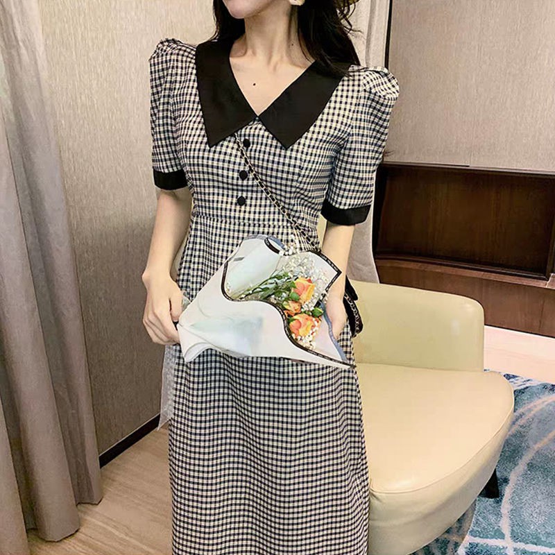ĐẦM ULZZANG SỌC CARO CỔ SƠMI