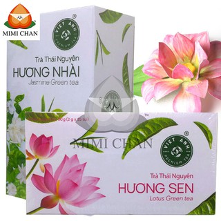 Trà Xanh Thái Nguyên Túi Lọc Hương Nhài, Hương Sen Việt Anh Hộp 25 Gói x 2g, Trà Búp Cao Cấp 1 Tôm 2 Lá