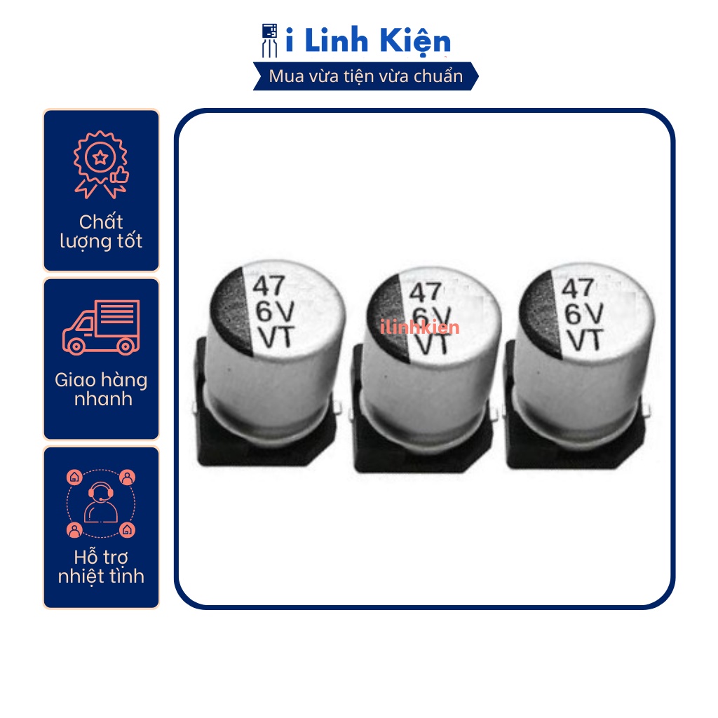 Tụ nhôm 6V 47uF 6.3x5.5mm chính hãng chất lượng tốt