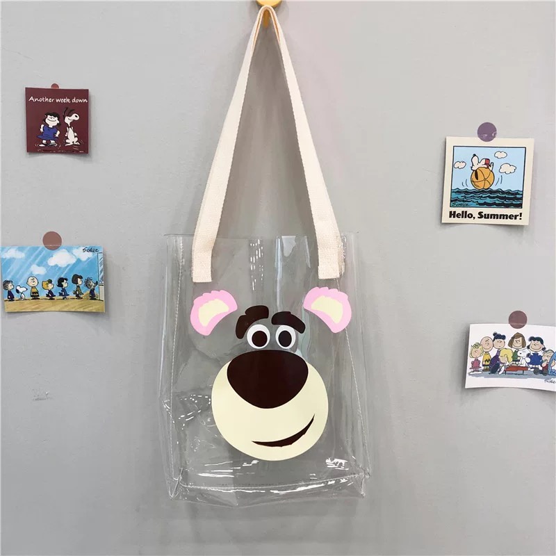 Túi đựng đồ trong suốt in hình gấu sức chứa lớn dành cho bạn nữ dùng khi đi du lịch Túi đeo vai
