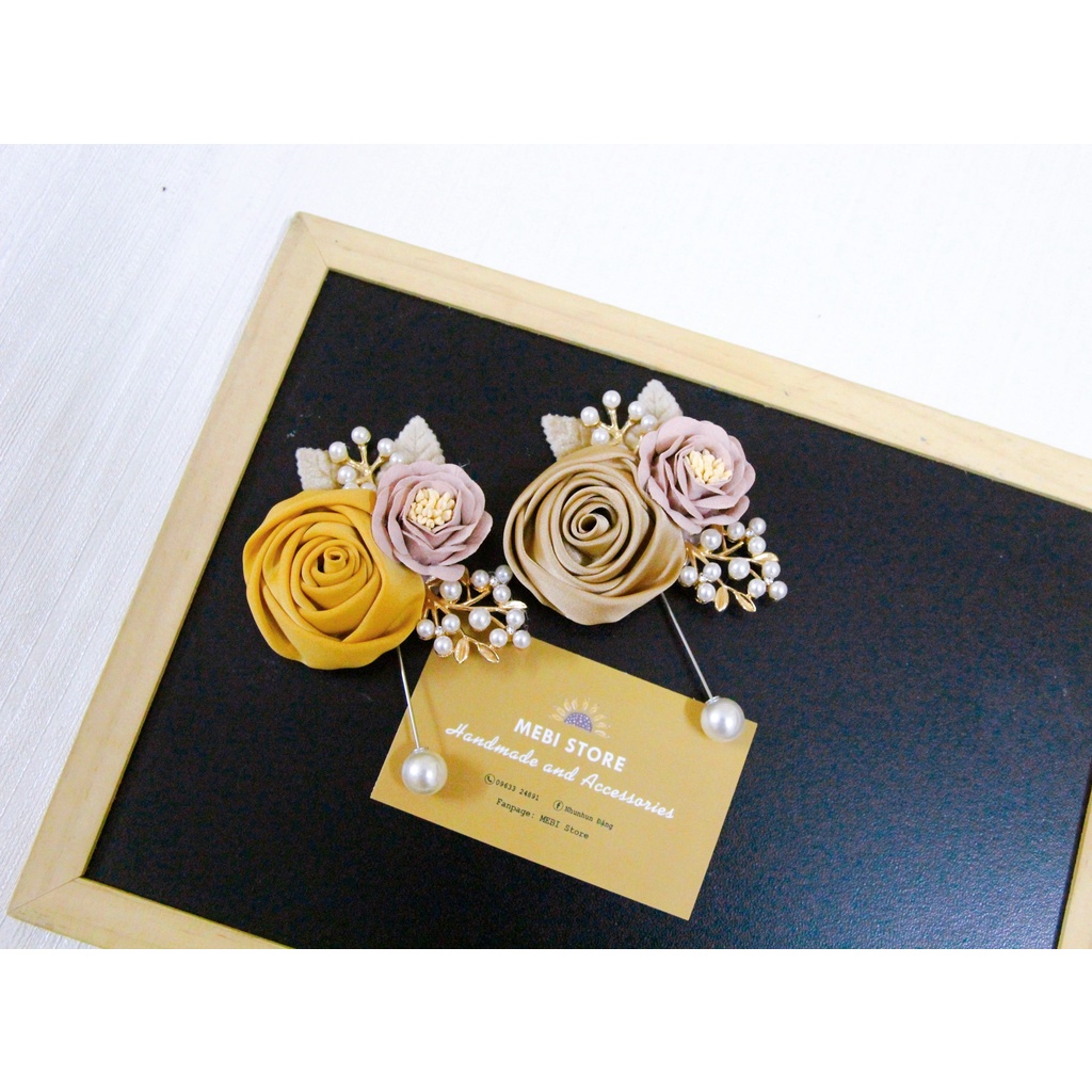 Hoa cài áo handmade hồng cuộn - Hoa cài áo MEBI Store nhiều mẫu _ Ảnh thật