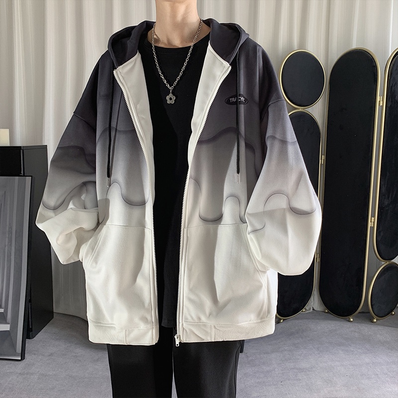 ✦ AFFLIGA ✦Áo khoác bóng chày có mũ trùm đầu màu gradient phong cách Hàn Quốc thời trang mùa thu cho nam nữ size M-4XL