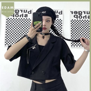 Áo vest blazer nữ dáng croptop tay lỡ phong cách Hàn