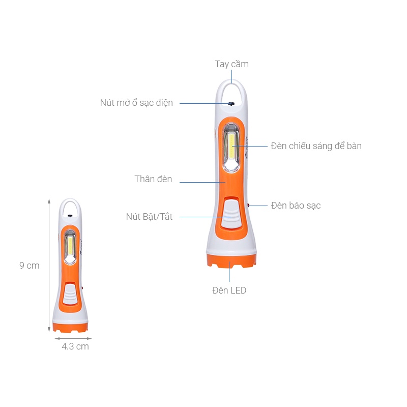 Đèn Pin Sạc Tích Điện LED Comet CRT453 2W Đa Năng Đèn Pin Cầm Tay Siêu Sáng