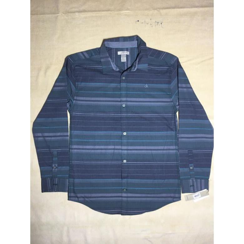 Áo sơ mi công sở nam cotton tay dài sọc nhuyễn ngang hiệu Calvin Klein Jeans size XL
