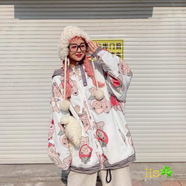 Khoác gió gấu 2 lớp phối mũ HSN877