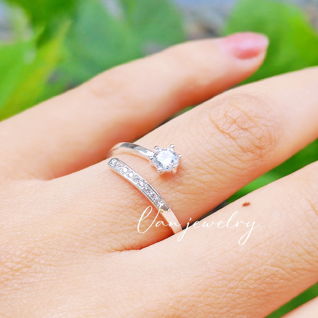 Nhẫn bạc Nhẫn một hàng đá Van Jewelry V10013 vòng đuôi đá free size