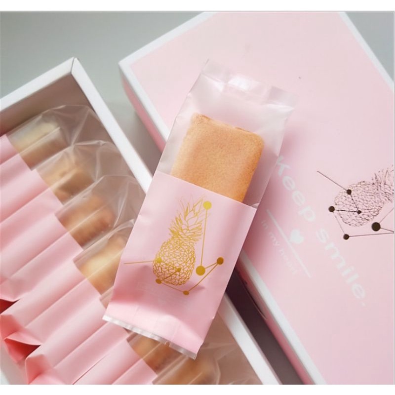 Set 50 cái túi bánh DỨA trong mờ MÀU HỒNG NHŨ VÀNG hàn miệng vừa khay dứa nhỏ, khay dứa lớn