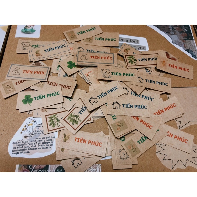 70 nhãn kraft nâu IN TÊN làm sticker trang trí bullet journal, name tag, planner