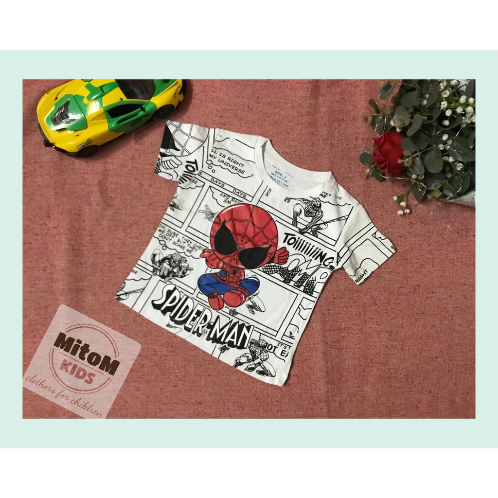 Áo cotton bé trai ♥️ FREESHIP ♥️ Chất thun cotton mềm mịn, họa tiết siêu nhân