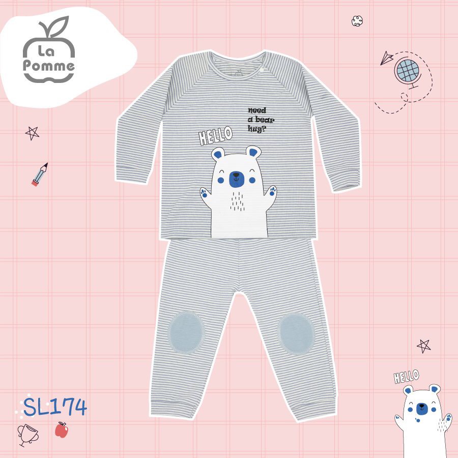 SL174 Bộ Dài Tay La pomme Hello baby bear cho bé trai, gái (6 tháng đến 5 tuổi)