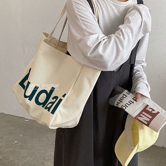 Túi Xách Canvas Cỡ Lớn In Chữ Thời Trang Cho Nữ