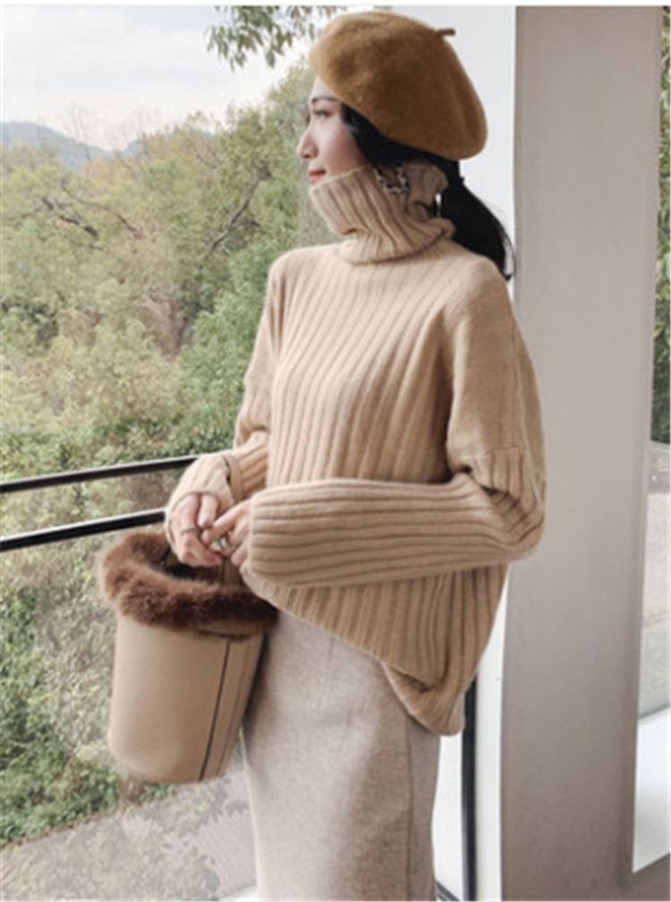 Áo sweater dệt kim SUXI tay dài cổ cao dáng rộng cho nữ 6 màu lựa chọn