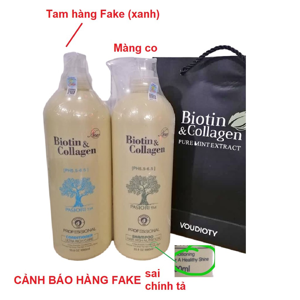 [+Tặng mũ trùm] BỘ DẦU GỘI XẢ BIOTIN COLLAGEN PASIORI TRẮNG MỀM MƯỢT GIẢM RỤNG Ý NEW