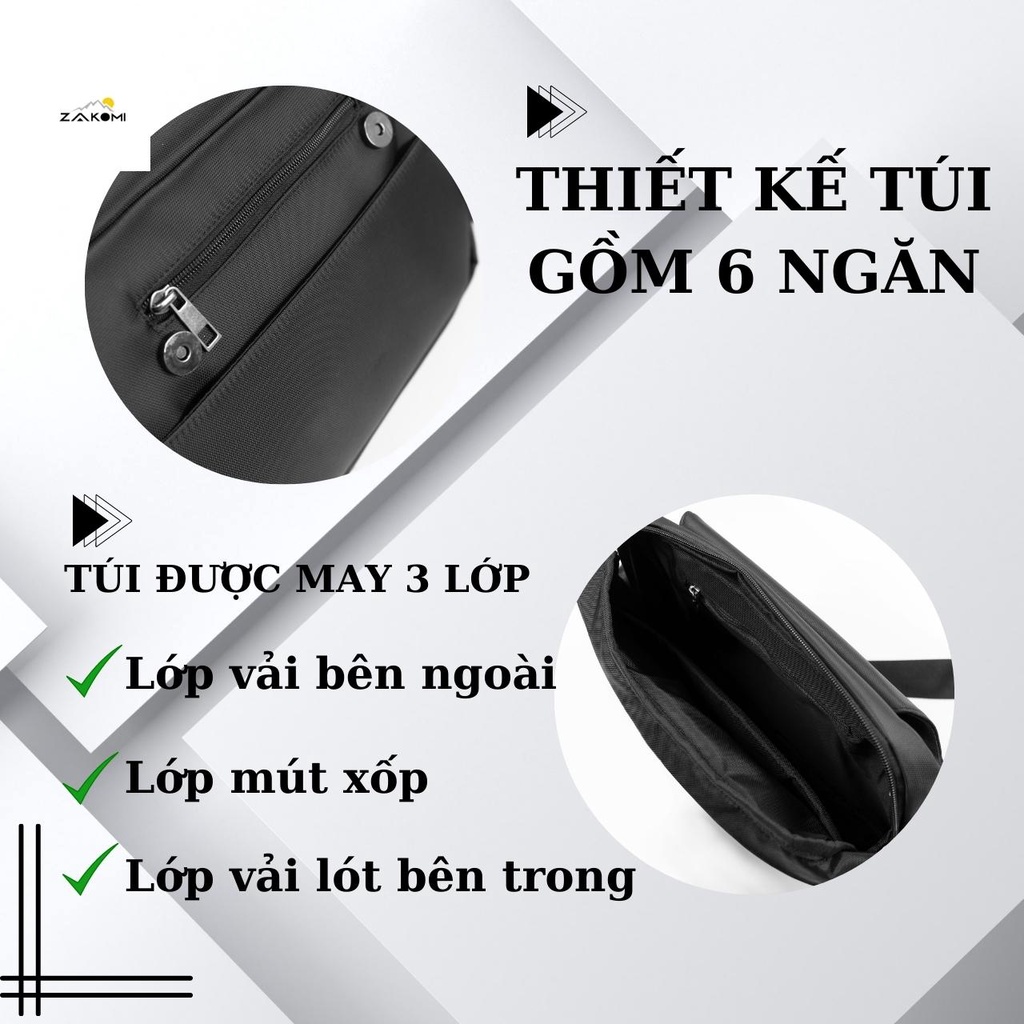 Túi đeo chéo messenger Zakomi ZMES01 vải chống nước chống sốc kích thước 28 x22 cm -  bảo hành 12 tháng