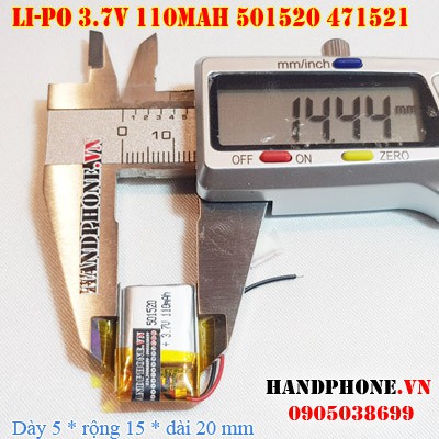 Pin sạc Li-Po 3.7V 110mAh 501520 471521 (Lithium Polyme) cho Loa Bluetooth, tai nghe Bluetooth, Smartwatch