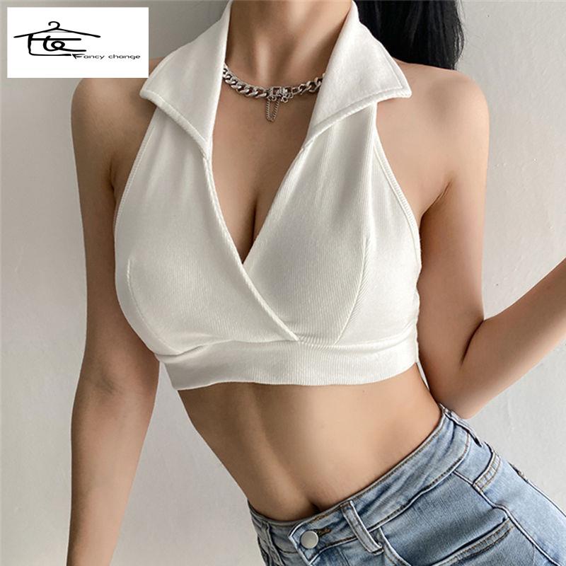 Áo Hai Dây Cổ Chữ v Siêu Ngắn Màu Trơn Phong Cách Retro Quyến Rũ Dành Cho Nữ