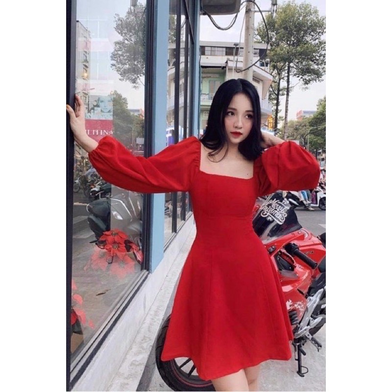 Váy babydoll cổ vuông BlaPink thiết kế tay dài cổ vuông vải dày dặn form chuẩn Đủ Màu