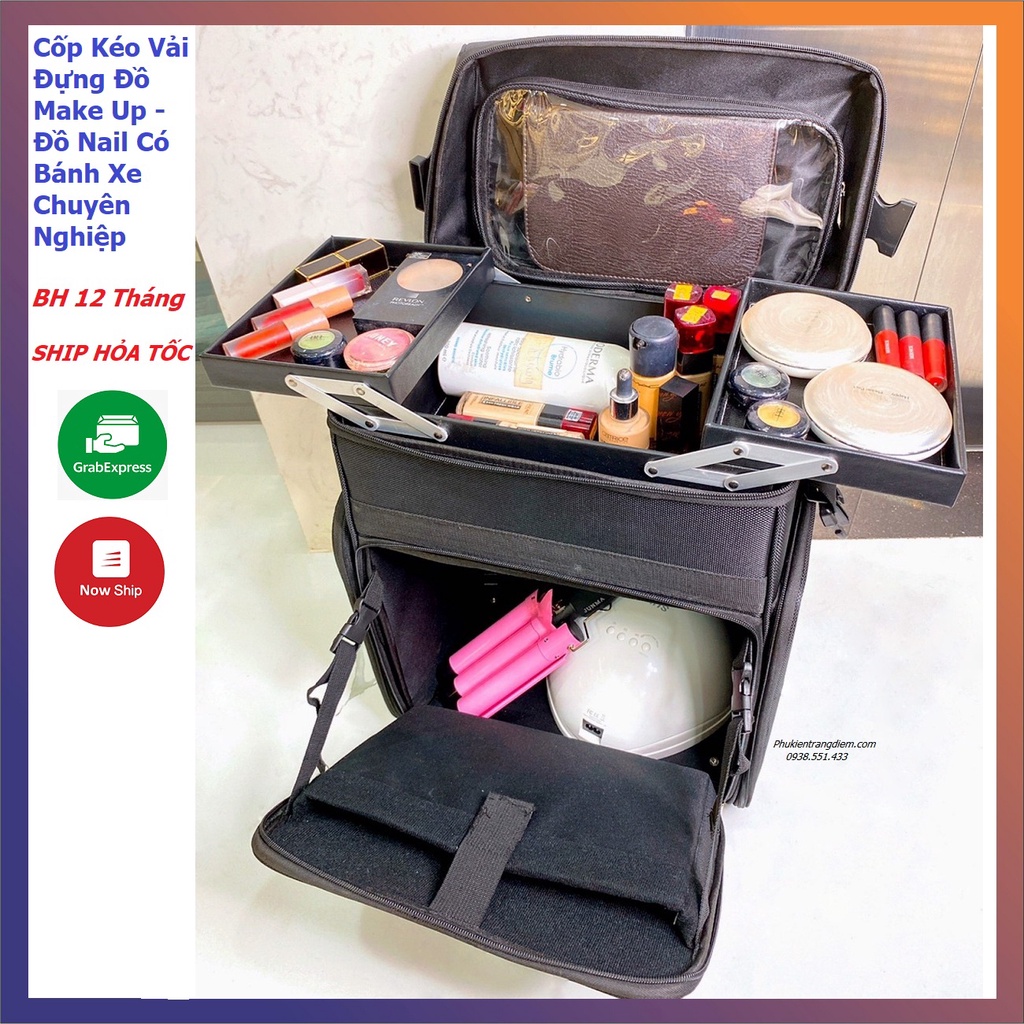 Cốp Vải Kéo Để Đồ Make Up - Đồ Nail Chuyên Nghiệp 2 Tầng Có Bánh Xe Cao Cấp Y22 [BH 12 Tháng]