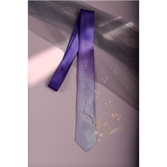 Cà vạt thiết kế tự thắt JK/DK Unisex in hoạt tiết cá voi tông màu galaxy
