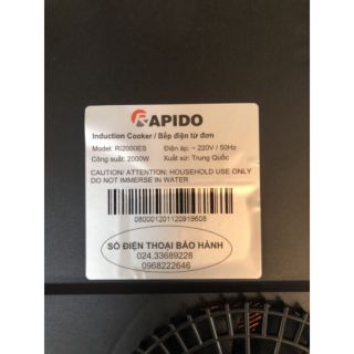 Bếp từ đơn Rapido RI2000ES( bảo hành 12 tháng)
