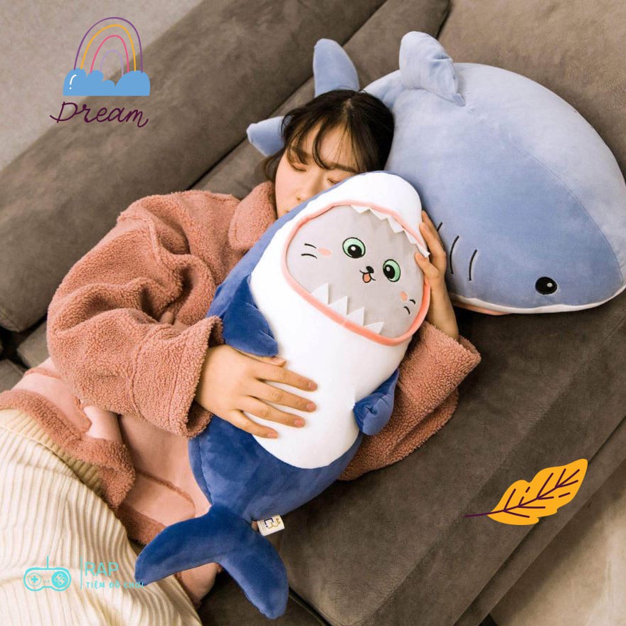 Gấu bông cá mập mặt mèo siêu mềm mịn Baby Shark biểu cảm siêu dễ thương nhiều kích thước - Ráp