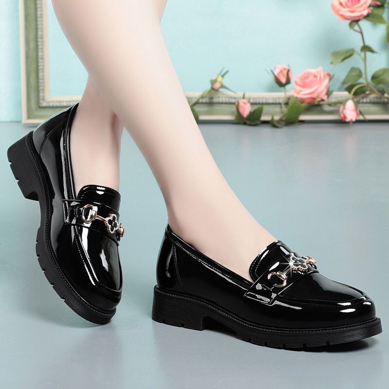 Giày Lười Da Bóng Đế Dày Mũi Tròn Phong Cách Anh Quốc Cho Nữ