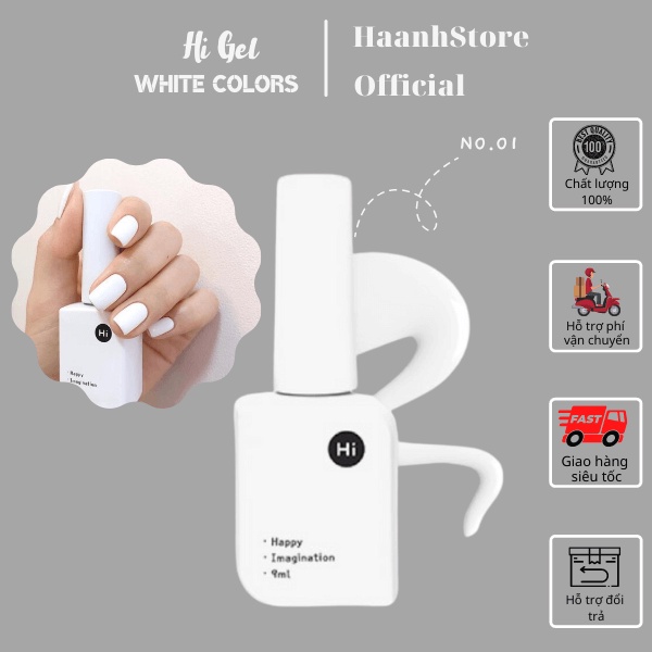 Hi Gel Sơn gel Hàn quốc Tông màu Trắng, Sơn Gel Hi gel chính hãng 9ml, Mã #No.001~#No.002