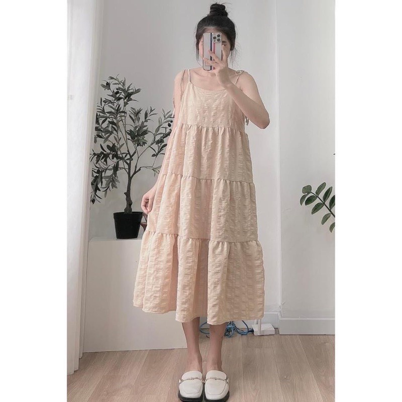 [Sẵn/video] Váy hai dây ĐŨI XỐP hai lớp điều chỉnh được quai - Váy hai dây maxi đi biển xinh xắn