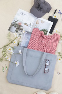 Túi vải canvas 2 túi oversized unisex đeo vai - May’s Tote Bag