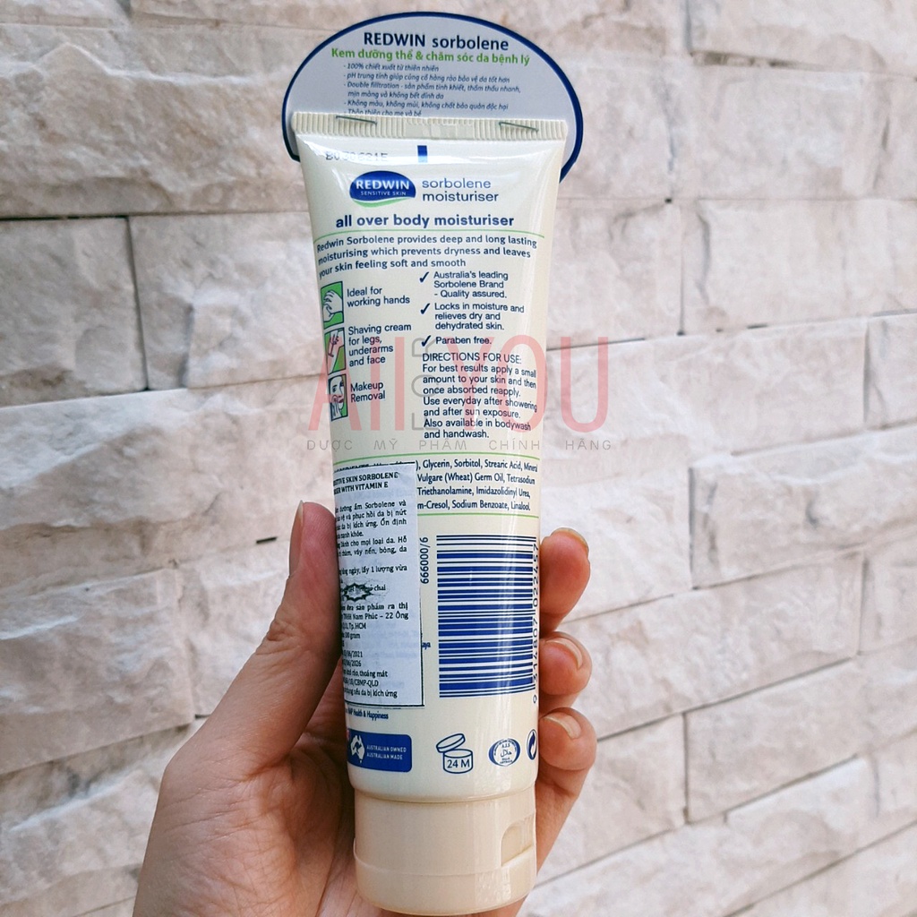 REDWIN Sorbolene Moisturiser With Vitamin E 100g - Kem Dưỡng Thể Làm Mềm Mịn Sáng Da Toàn Thân.