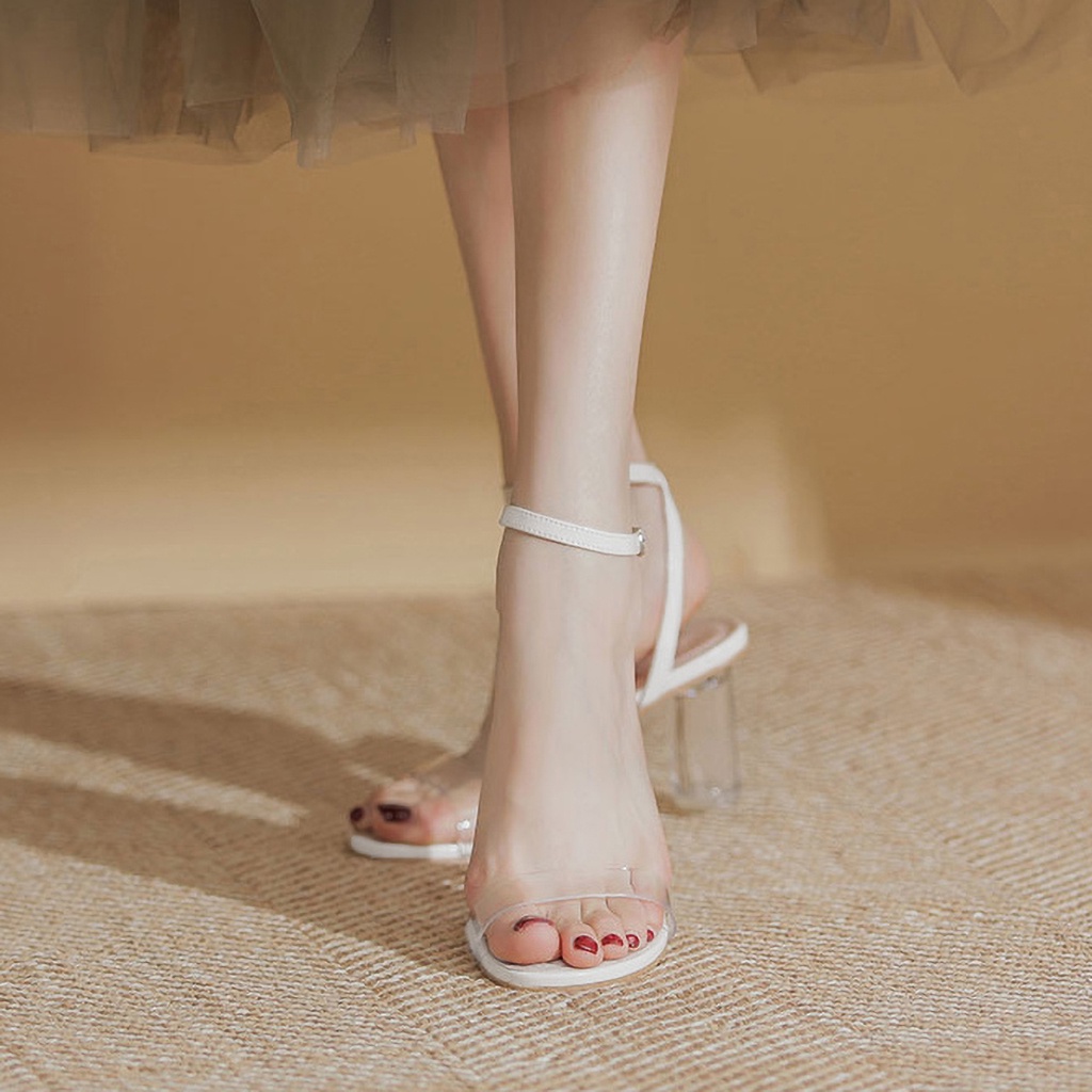 Giày cao gót nữ DILY quai mảnh gót trụ tròn trong suốt, sandal cao gót nữ mũi tròn cao 7.5cm_AA0335