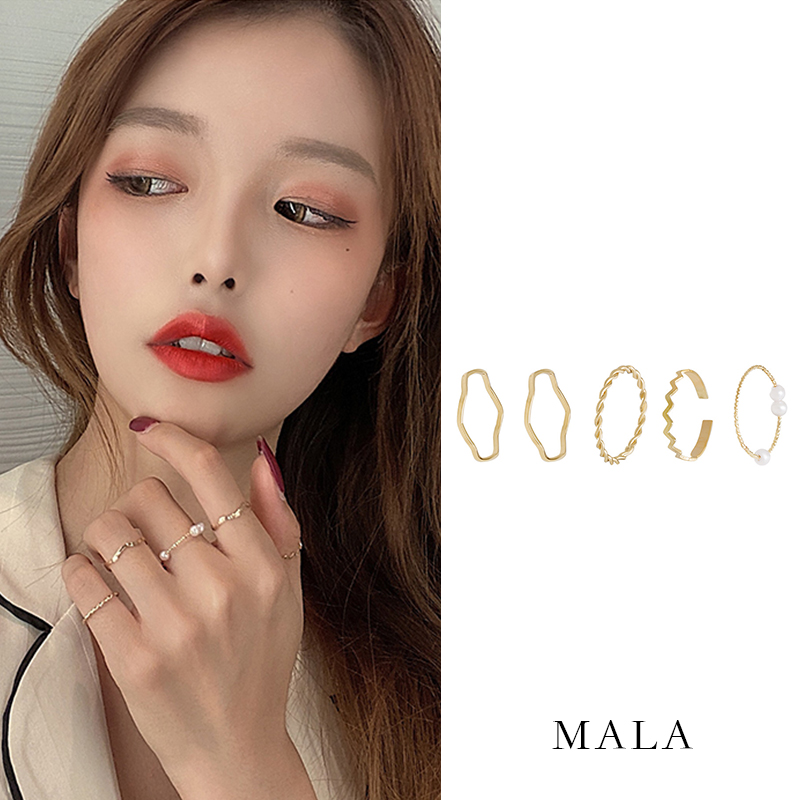 Bộ Nhẫn MAYEBE LAVEND Mạ Vàng Phối Kiểu Đính Ngọc Trai Nhân Tạo Phong Cách Hàn Quốc