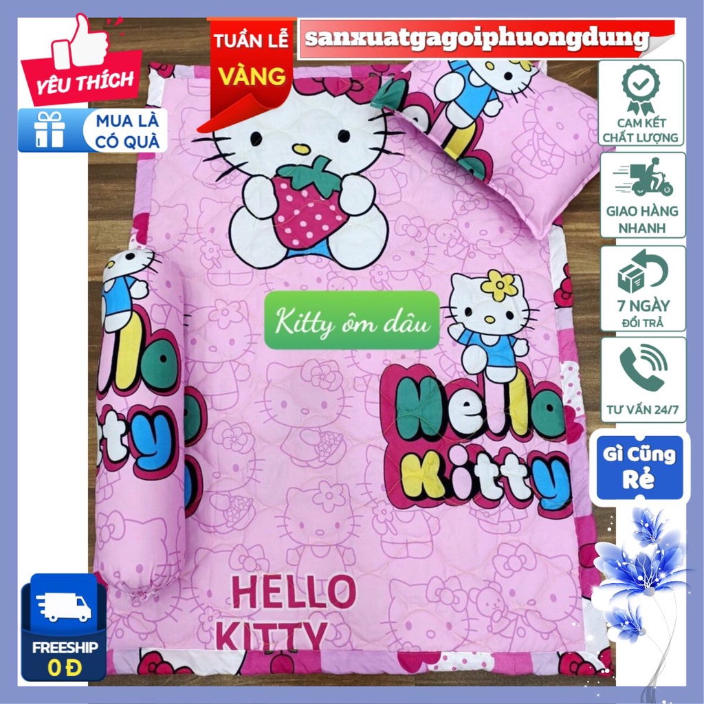 Bộ Chăn Gối Cho Bé Đi Học Mầm Non Và Tiểu Học -sanxuatgagoiphuongdung[mẫu hello kitty ôm dâu]