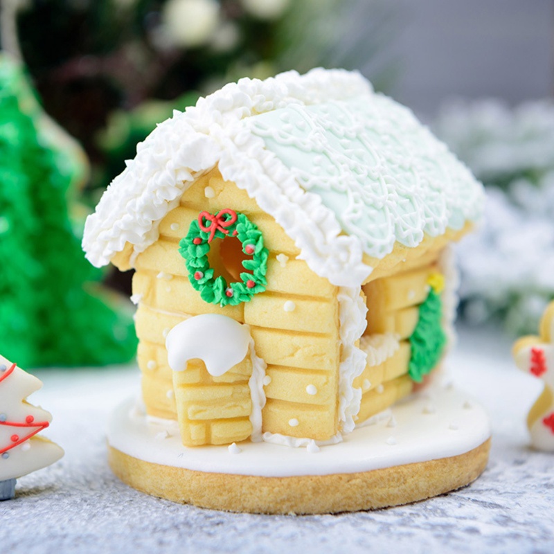 Set khuôn cắt bánh quy tạo hình ngôi nhà bánh gừng 3d bằng thép không gỉ mini
