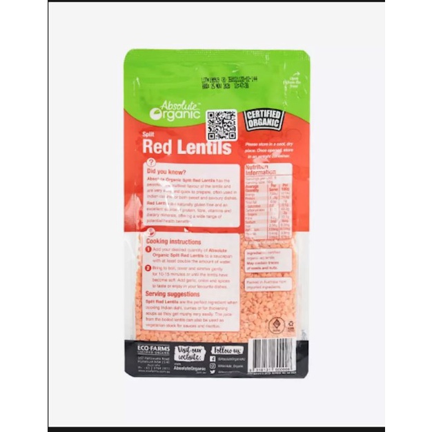 [CHÍNH HÃNG] Đậu Lăng Đỏ Úc Absolute Organic 400gr date 2022