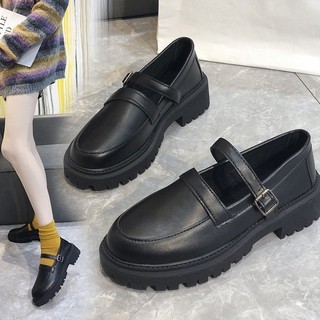 Giày búp bê nữ hàn quốc mũi tròn gót trung có dây khóa