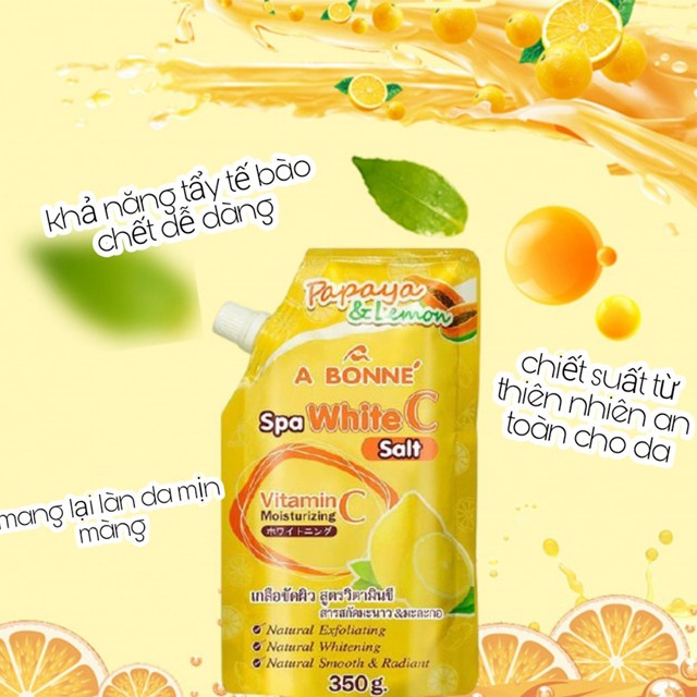 Muối Tắm Vitamin C Tẩy Tế Bào Chết A Bonne Spa White C Salt Thái Lan Vị Đu Đủ Và Chanh Túi 350gr Có Vòi