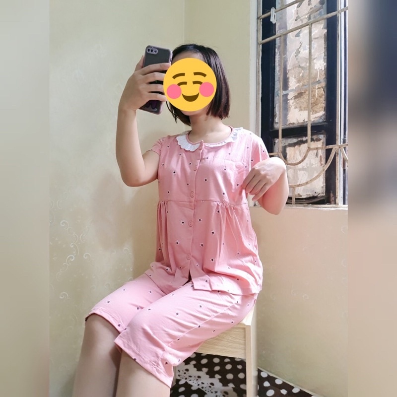 Đồ bộ bầu lửng mùa hè mặc nhà chất cotton áo cộc tay siêu mát thiết kế cao cấp BDC03