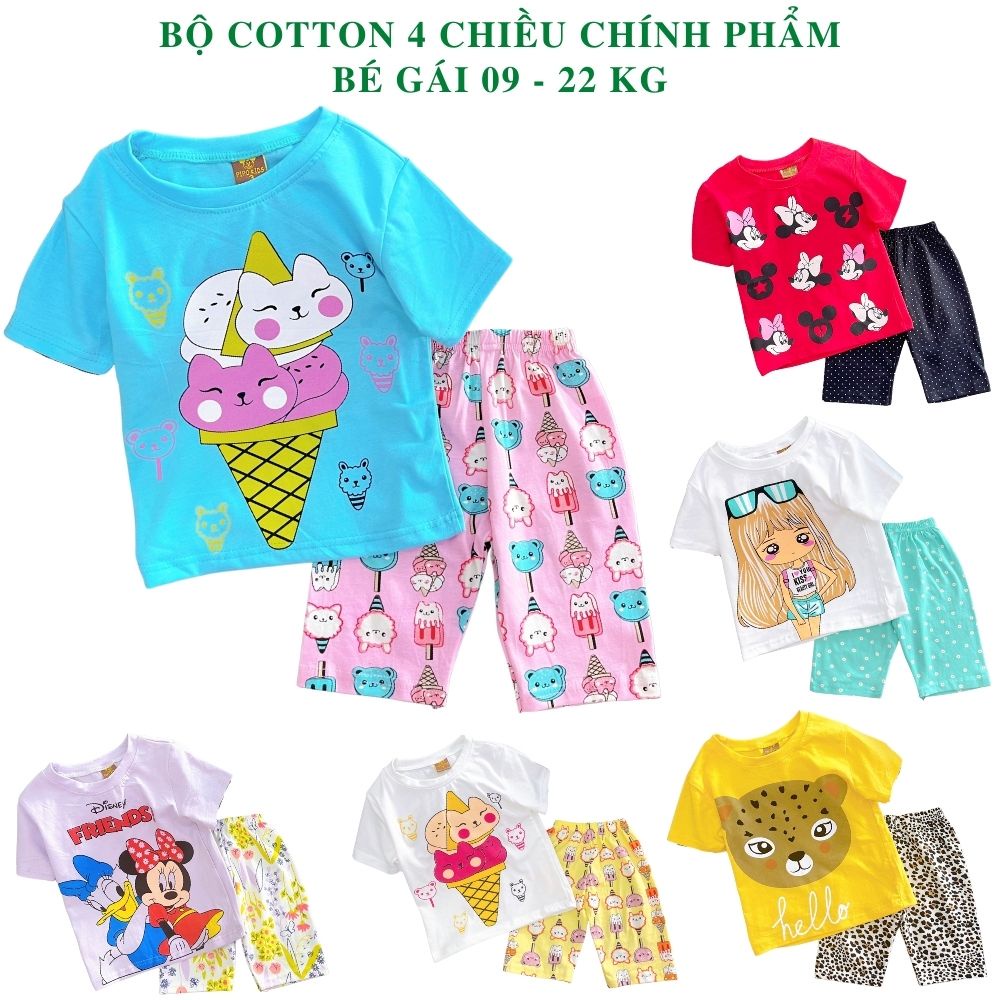[09-22kg] Bộ lửng cotton 4c chính phẩm mịn mát cho bé Gái thấm hút mồ hôi, cho bé thoải mái vận động