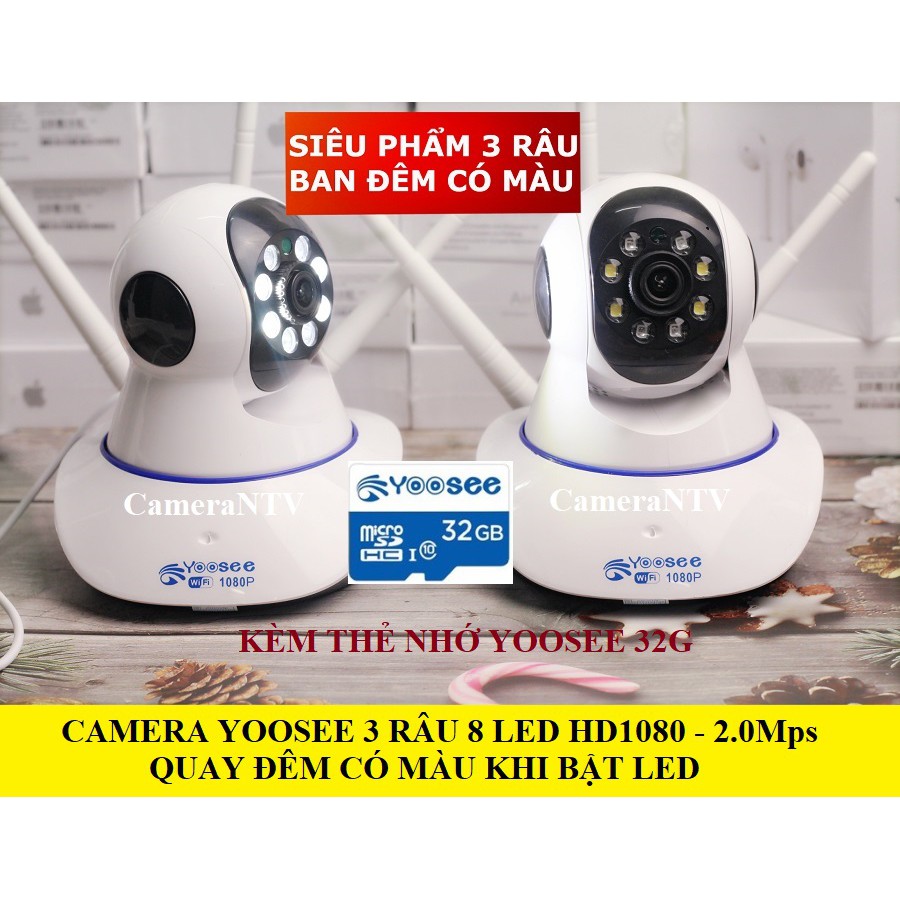 [ KÈM THẺ NHỚ 32G ] Camera YOOSEE 3 râu 8 LED - HD1080 kèm thẻ nhớ 32G - Bảo Hành 12 Tháng - QUAY ĐÊM CÓ MÀU | BigBuy360 - bigbuy360.vn