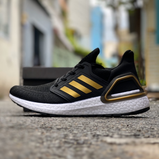 [fullbox, tag, bill] Giày thể thao ultraboost đen phối sọc vàng nam đế trắng( freeship, hình thật)