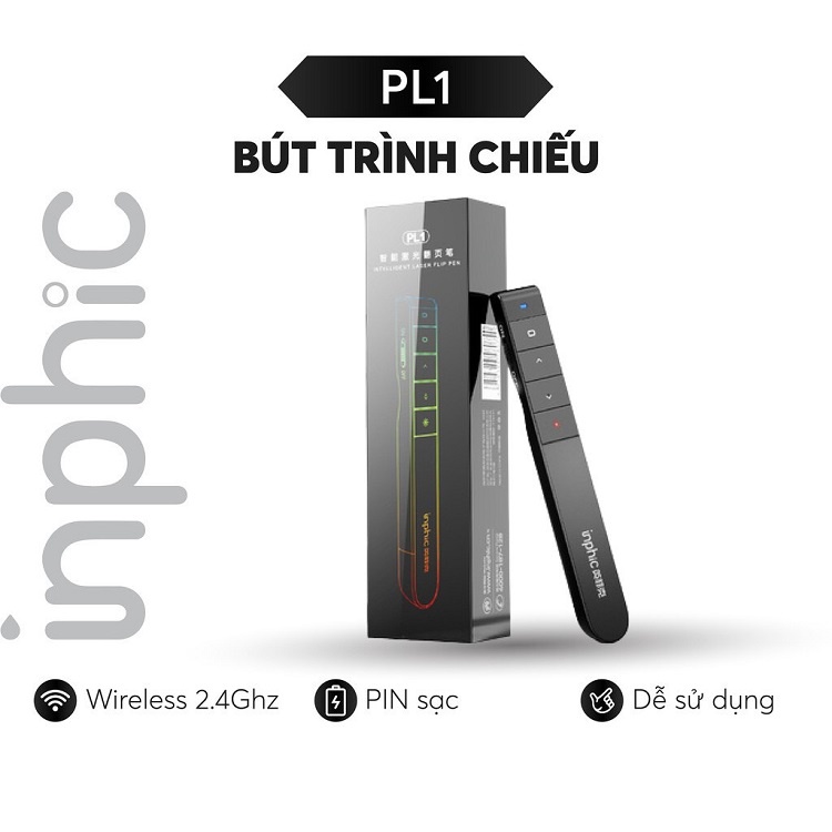 Bút Trình Chiếu,Thuyết Trình Không Dây INPHIC PL1 USB Không Dây 2.4GHz Điều Khiển Từ Xa Có Kẹp Tiện Dụng