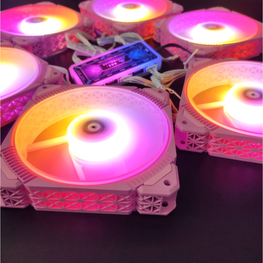Bộ Quạt Tản Nhiệt Pink P1 12cm Fan Led RGB Đồng Bộ Mainboard - Hub Coolmoon - Nháy Nhạc