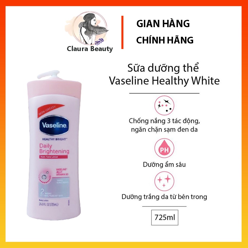 Sữa Dưỡng Thể Làm Trắng Da, Dưỡng Ẩm, Chống Nắng Vaseline Heathy White 725ml Claura Beauty