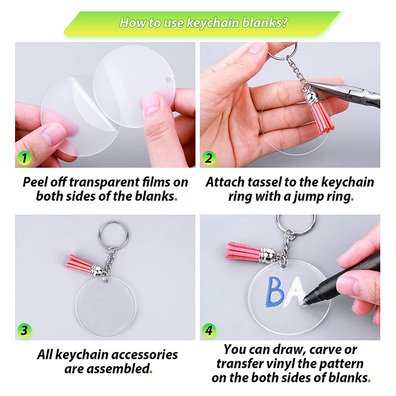 Bộ 50 Móc Khóa Trơn Bằng Acrylic Trong Suốt Với 5 Hình Dạng Khác Nhau Charms