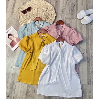 Áo lụa tay bồng cổ cavat